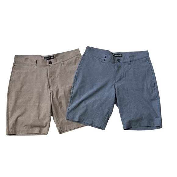Travis Mathew Other - Mens Travis Mathew Grommet Golf Shorts 32 Khaki Aegean Blue Plaid Lot of 2 EUC!